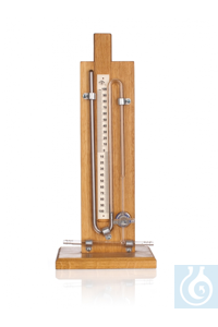 Manometer mit verschiebbarer Skala, 100-0-100 mm, mit NS Hahn mit Glasküken, auf Holzplatte mit...